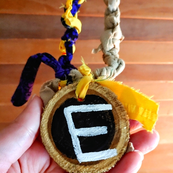 Jewelry - Fabric Necklace with E Wood Initial